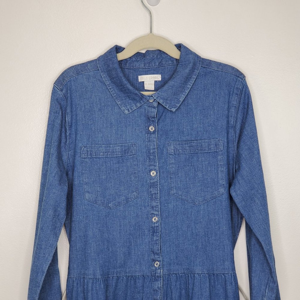Falls Creek Girls Belted Chambray Denim Shirt Dress NEW NWT Size XL (14/16) - Picture 2 of 10